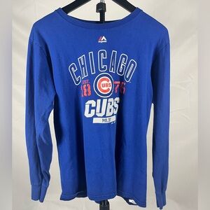 Majestic Chicago Cubs Long Sleeve Shirt Blue MLB Baseball Size Medium